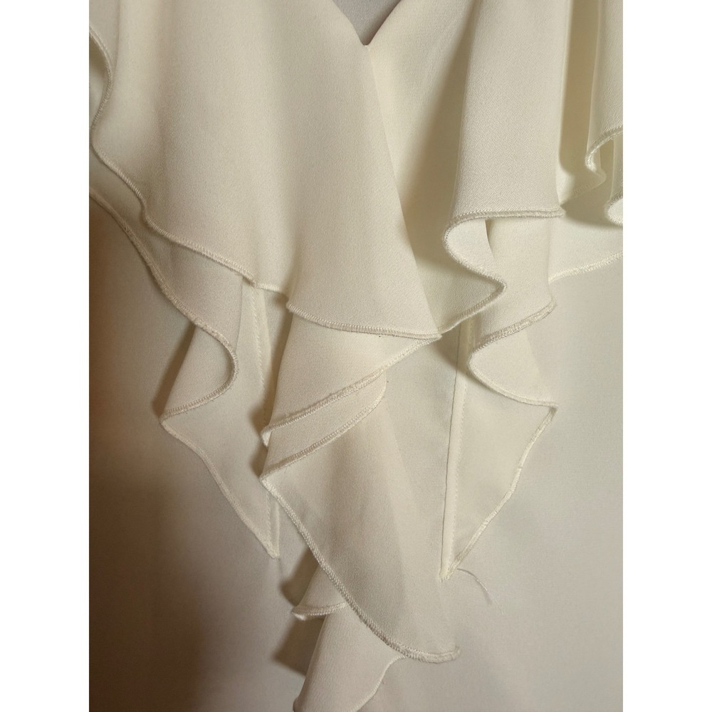 Kaari Blue Ruffle V-Neck Blouse Women Size L Ivory Polyester Romantic Career - Picture 3 of 7